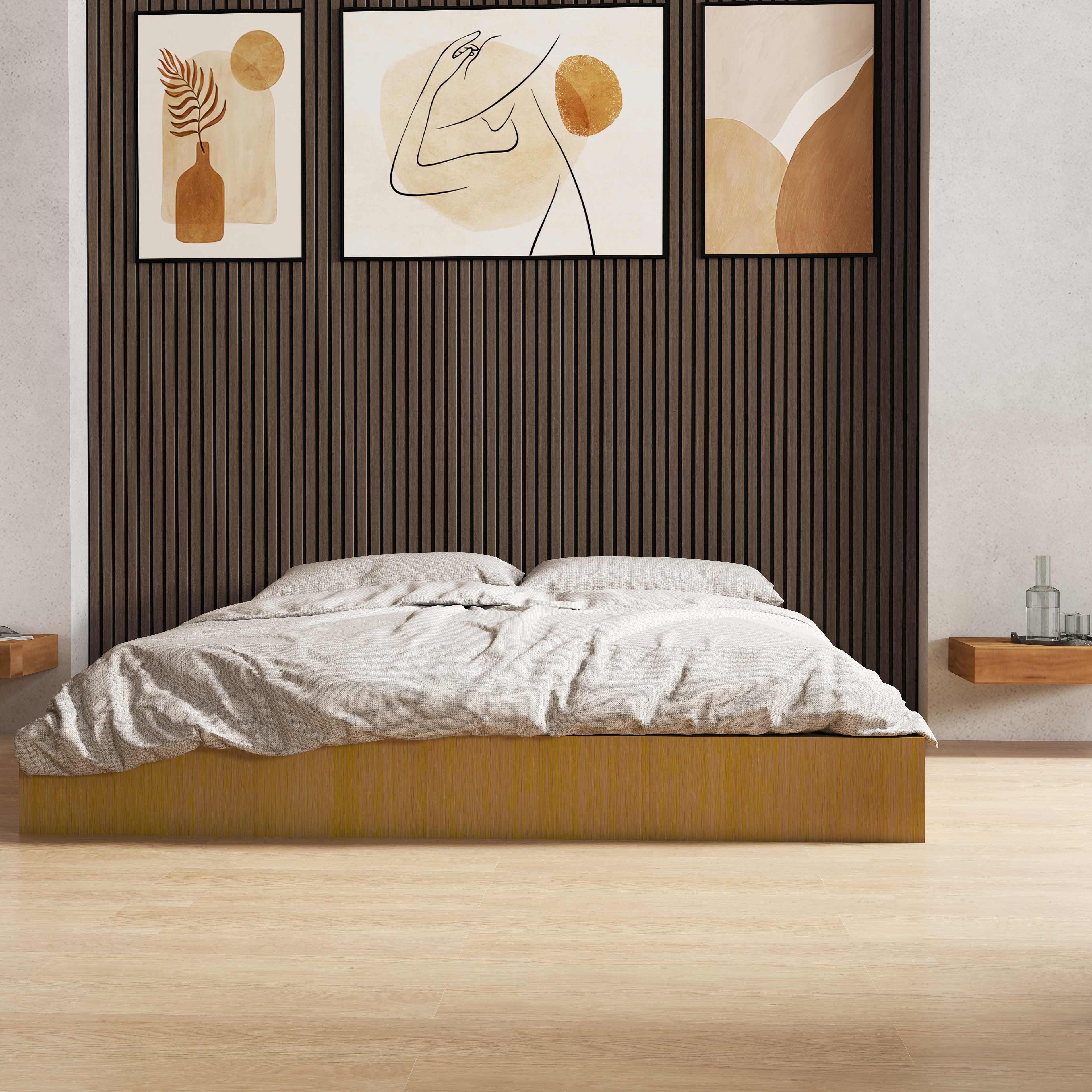 Lot de 3 panneaux muraux acoustiques décoratifs en bois MDF 240 x 60 cm, finition chêne noyer, excellente isolation phonique, installation facile. - 2