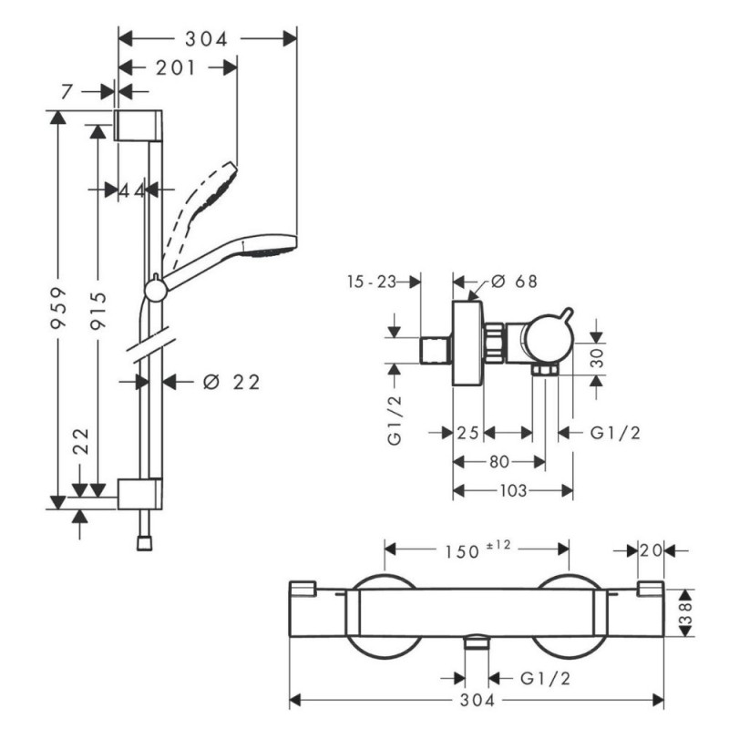 Mitigeur thermostatique avec ensemble douche Hansgrohe Croma Select E - 4