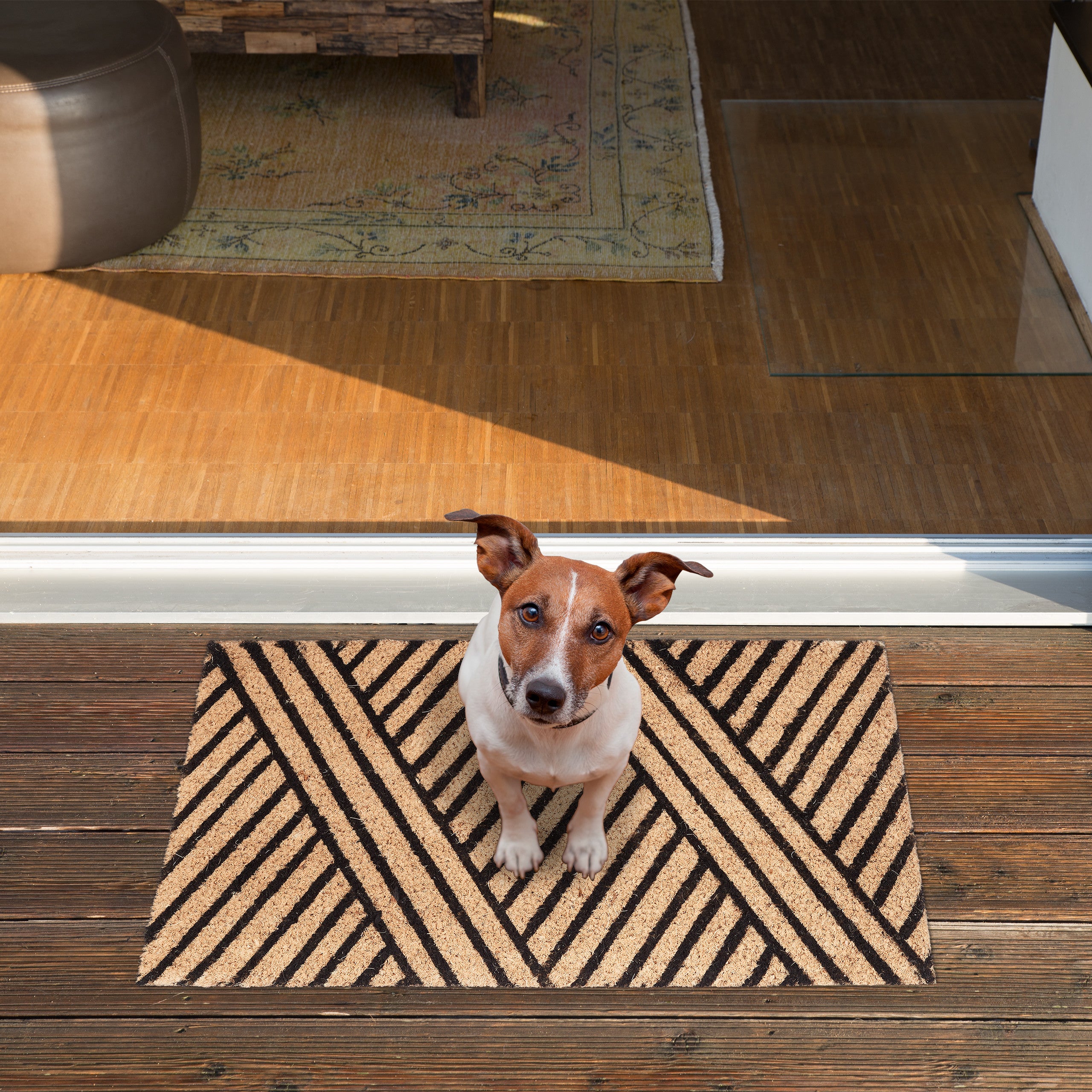 Relaxdays Paillasson rayures en fibres de coco, HxlxP: 1,5 x 60 x 40 cm, rectangle antidérapant, caoutchouc, nature-noir - 2