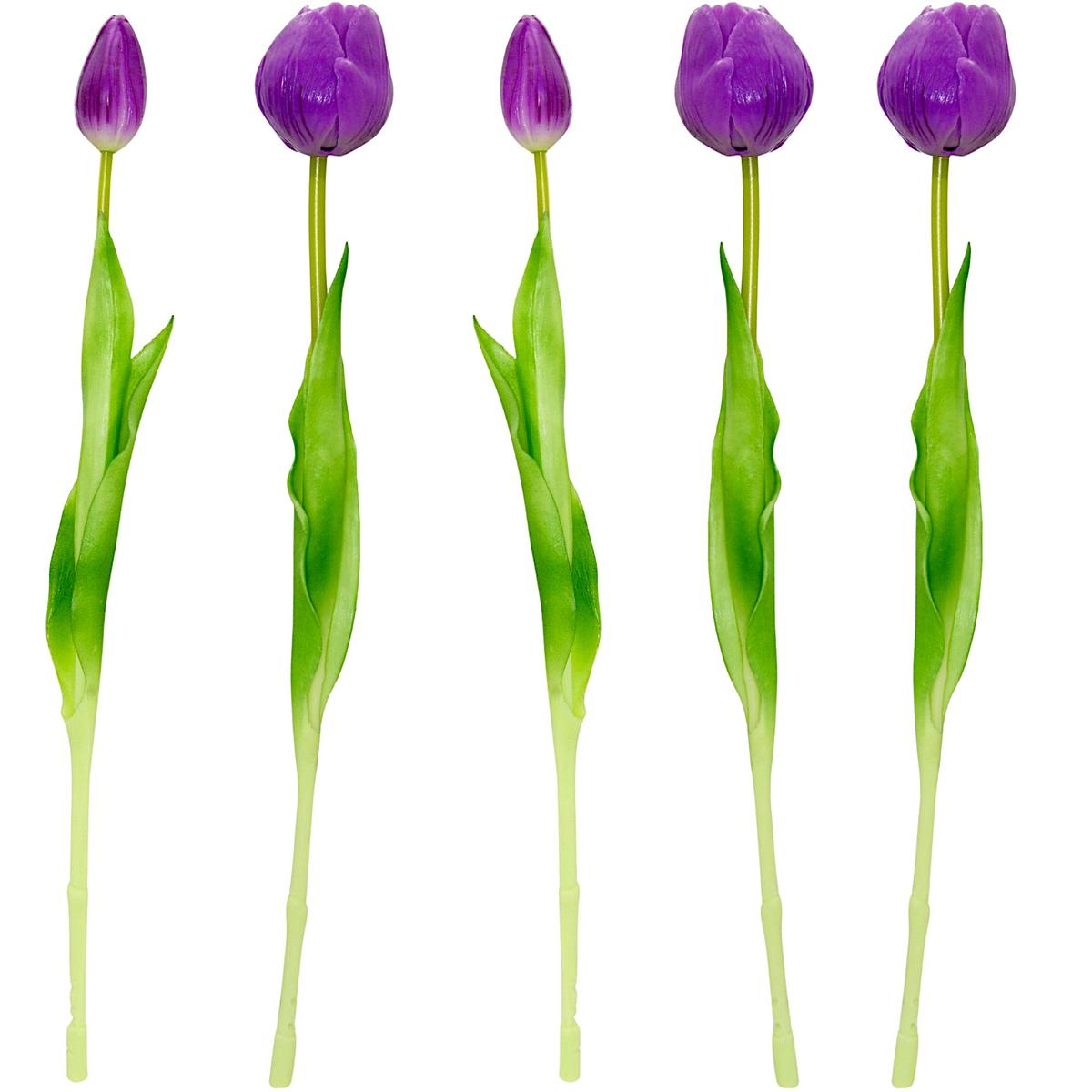 Sztuczny bukiet tulipanów piwoniowych fioletowych 39 cm - kwiaty dekoracyjne do wazonu 5 sztuk