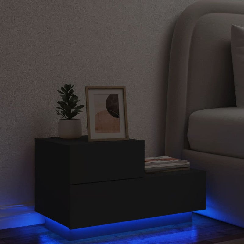Szafka nocna vidaXL z lampkami LED czarna 70x36x40,5 cm trwała i funkcjonalna