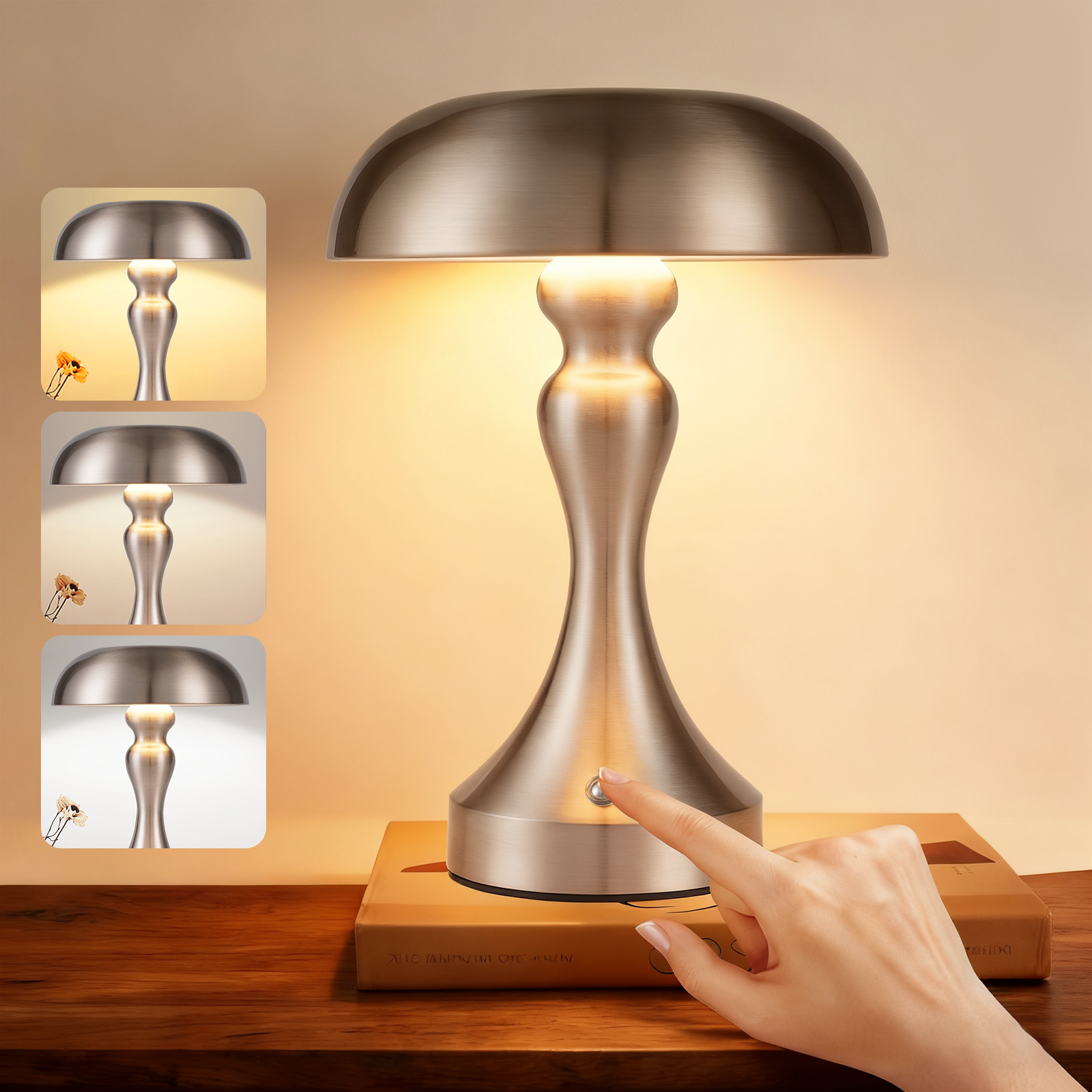 NETTLIFE Lampka nocna LED z funkcją ściemniania dotykowego, bezprzewodowa, ładowana przez USB, styl vintage