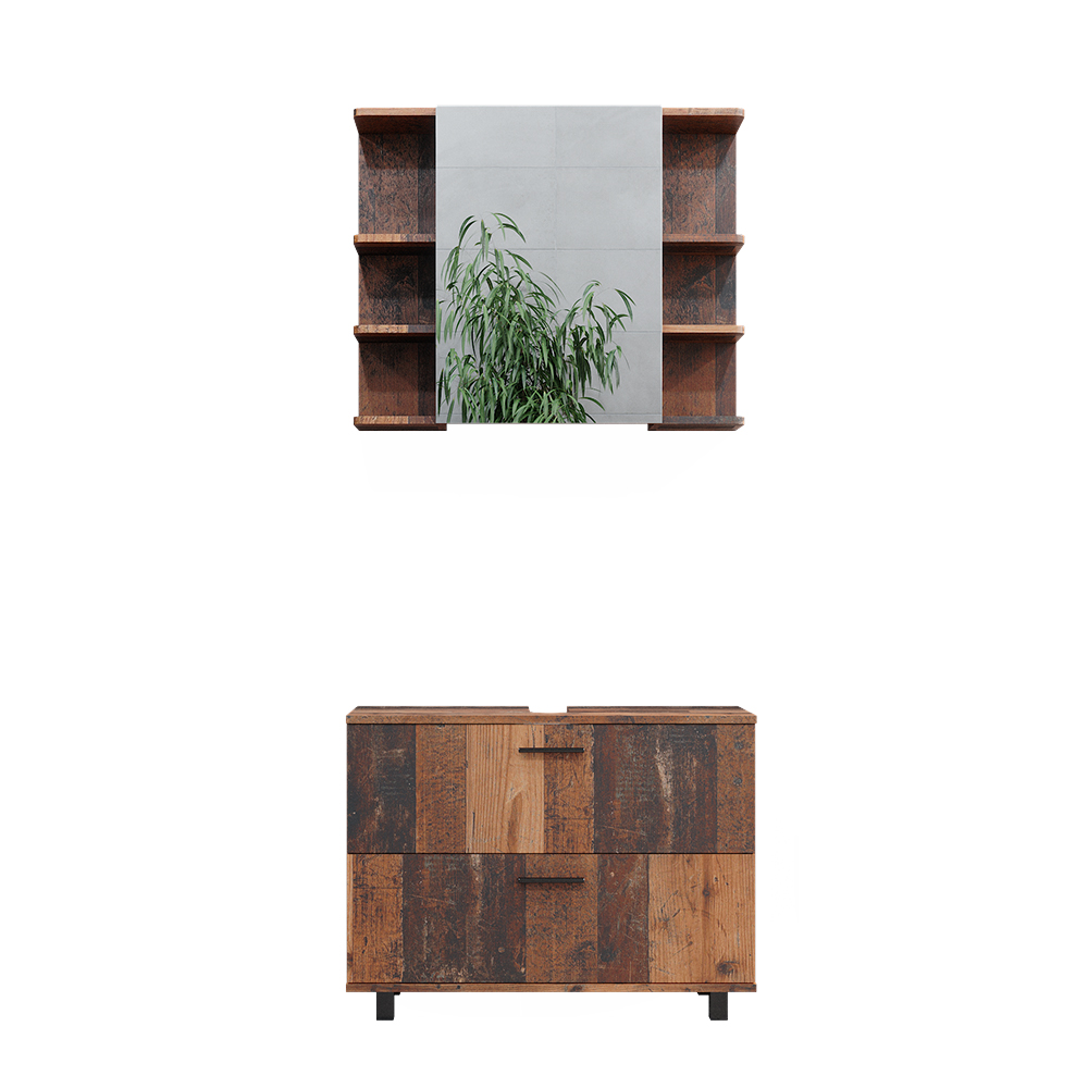 Vicco Zestaw mebli łazienkowych Ilias, Rustykalny dąb, 2 części, szafka dolna 80 cm