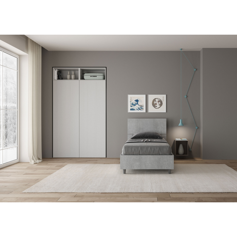 Lit en bois avec tête de lit inclinée Renoma-Couleur Gris-80x200 - 3