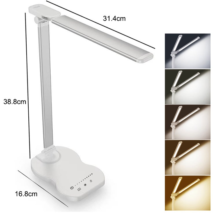 Lámpara de escritorio LED con 5 colores y 10 niveles de brillo, lámpara de lectura con temporizador de 45 minutos, lámpara de mesa LED táctil - 2
