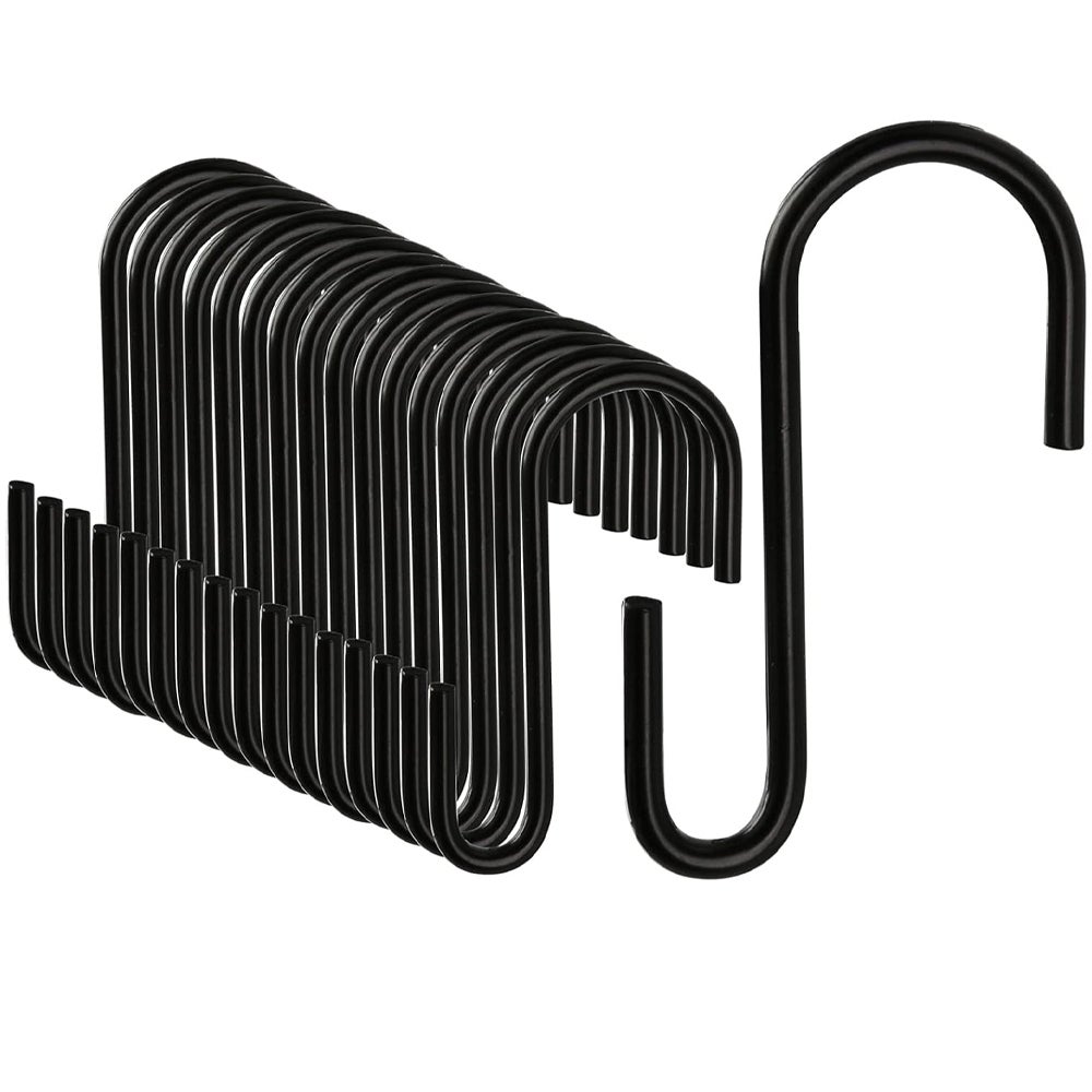 (Negro) 20 ganchos en forma de S, ganchos metálicos multifuncionales en ...