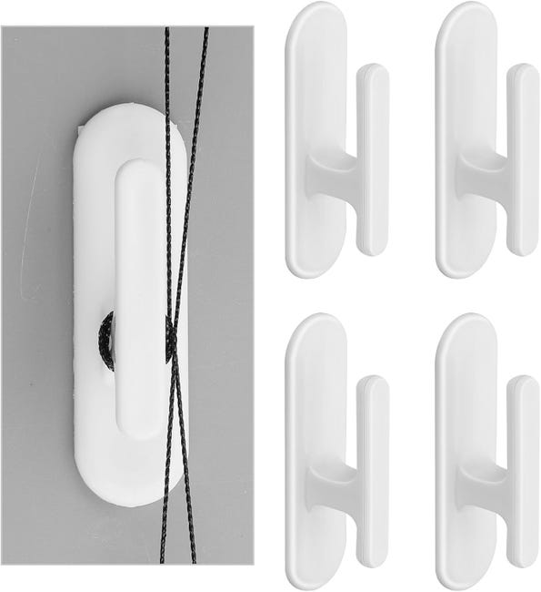 Zestaw 4 haczyków zabezpieczających do rolet – samoprzylepne haczyki ścienne – do zasłon okiennych w domu lub biurze