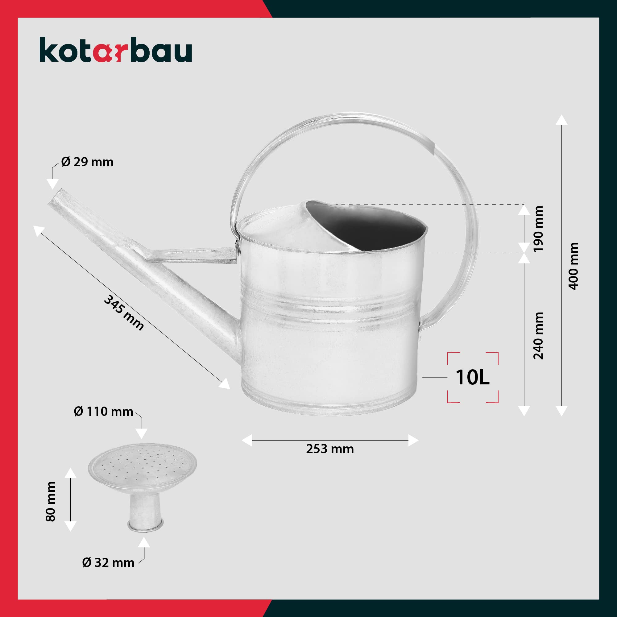Arrosoir Plante Interieur - 10 L - Arrosoir Jardin - avec Pomme Amovible - Argenté - pour Terrasse - Balcon KOTARBAU - 3