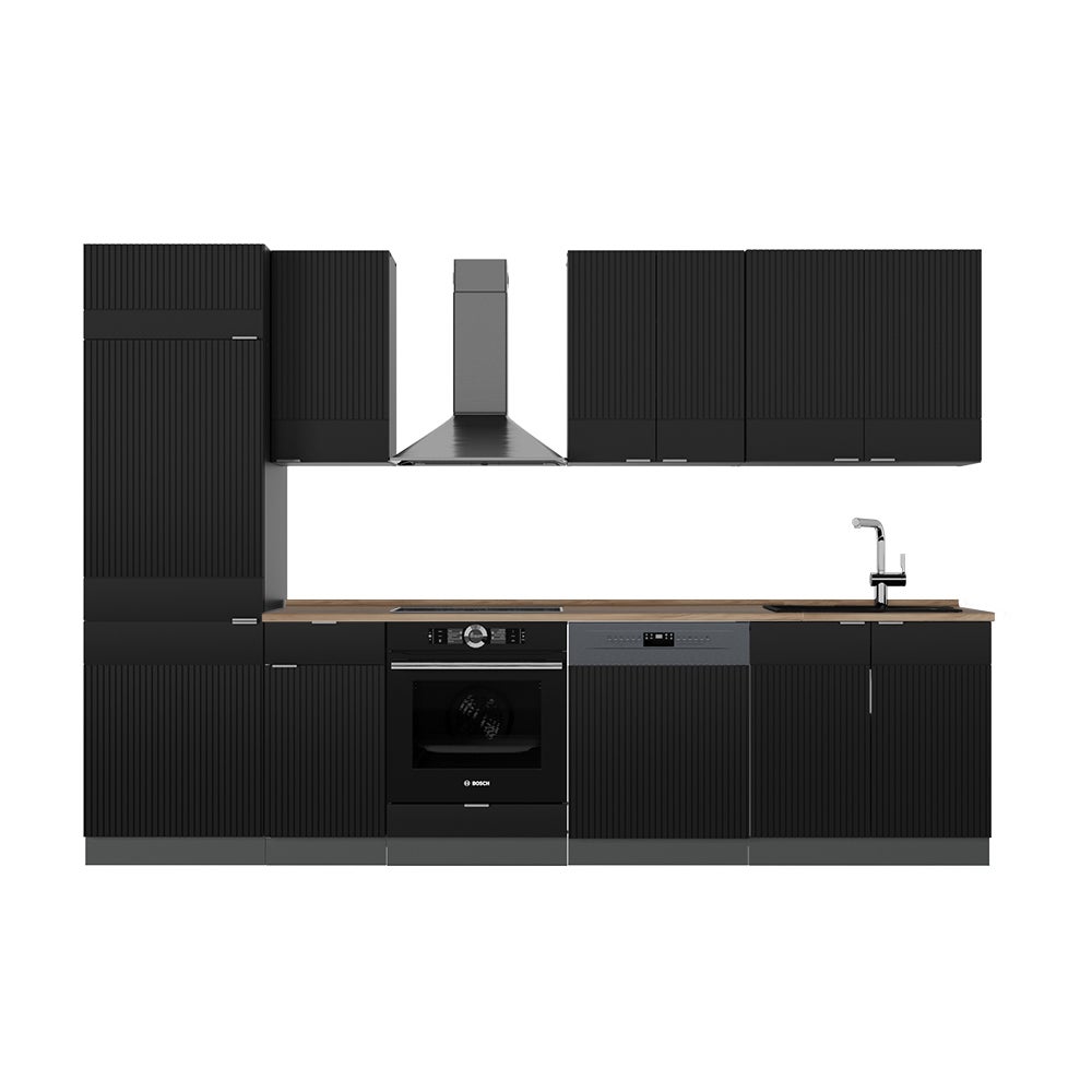 Vicco Aneks kuchenny Fame-Line, Czarny w paski/antracyt, 300 cm , BP Dąb