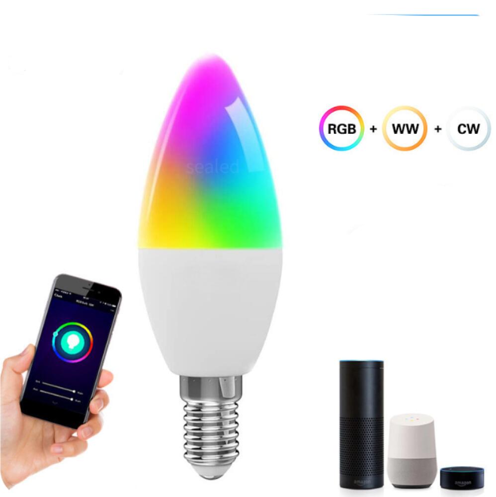 Żarówka Tuya Smart Candle E14 kompatybilna z głośnikiem Alexa Google RGBCW 5-drożna żarówka TUYA Pointed Bulb
