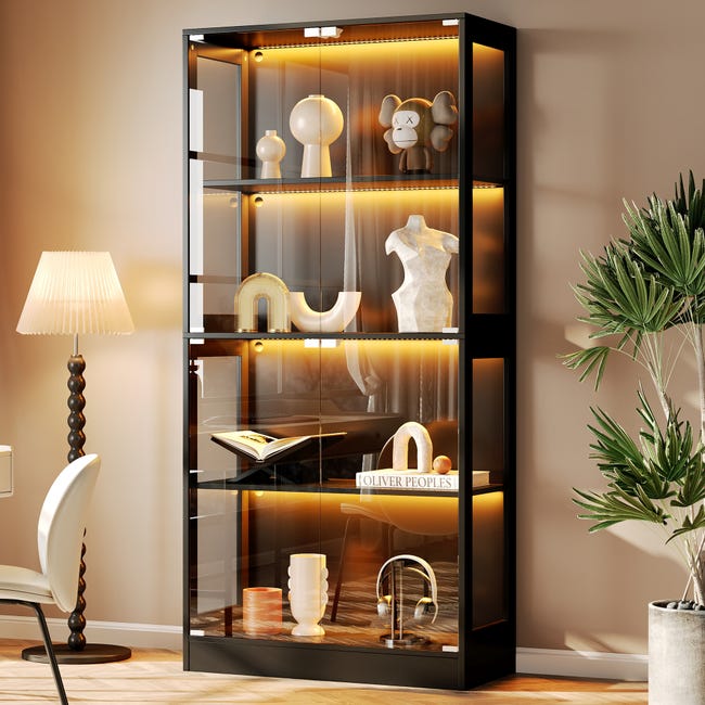 Vitrine avec 4 portes - 80 x 35 x 170 cm - MDF et verre - Poignées en ...