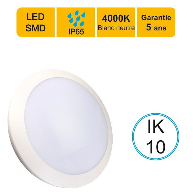 Applique d'extérieur Hublot LED rond 16W 1200 LM 4000K IP66 IK10 ...