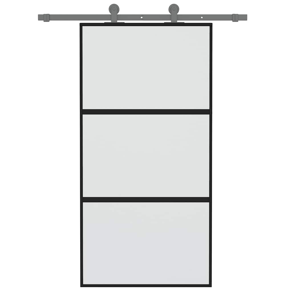 Puerta corredera vidrio templado y aluminio negra 102,5x205 cm vidaXL - 8