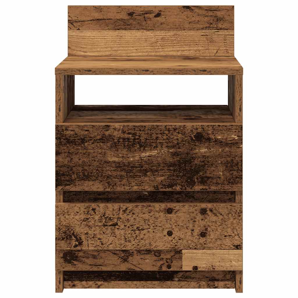 Tables de chevet 2 pièces avec 2 tiroirs vieux bois 40x33x60 cm - 4