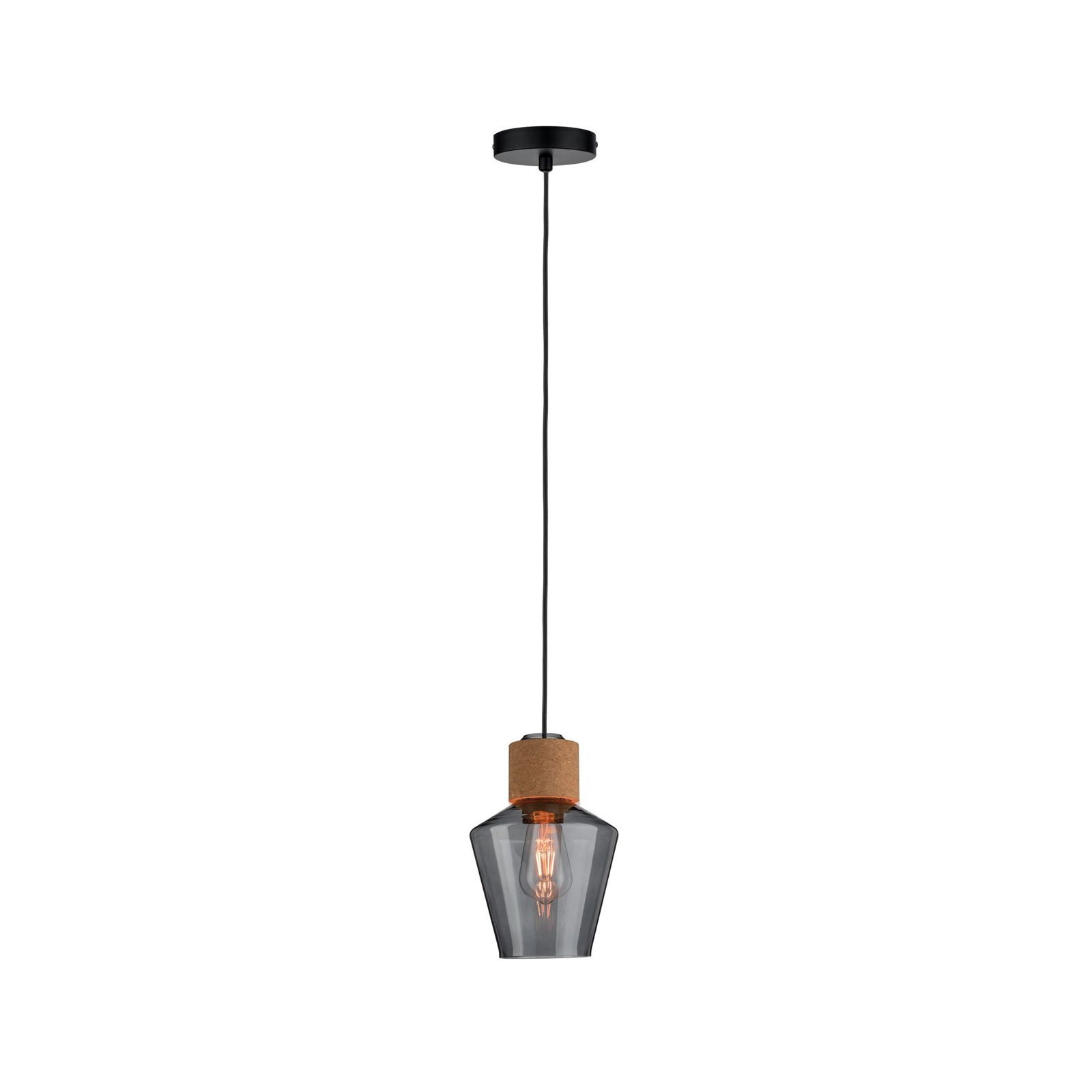 Neordic Luminaire en suspension Edla E27 max. 20W Verre fumé, Liège, Noir gradable Verre, Liège, Métal - 2