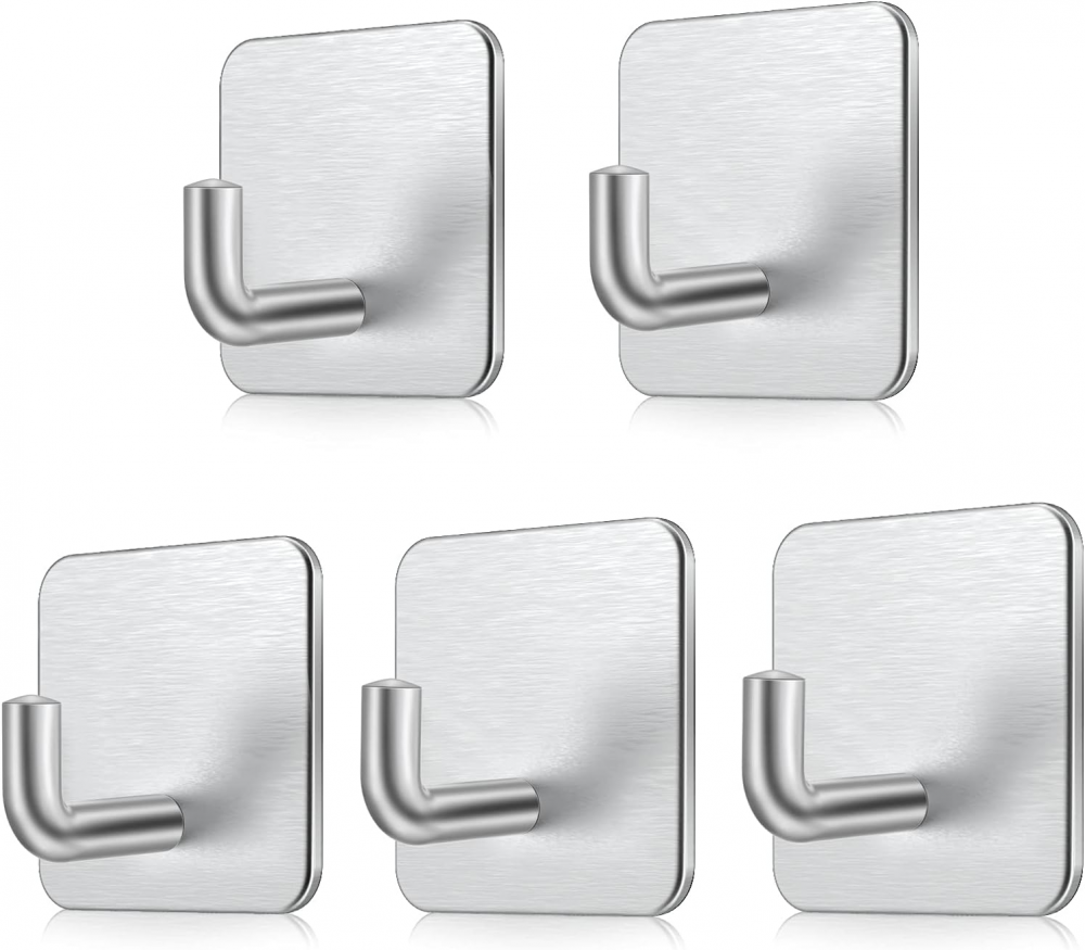 Zestaw 5 samoprzylepnych haczyków, haki ścienne ze stali nierdzewnej, wodoodporny samoprzylepny wieszak na ręczniki bez wiercenia do łazienki, kuchni