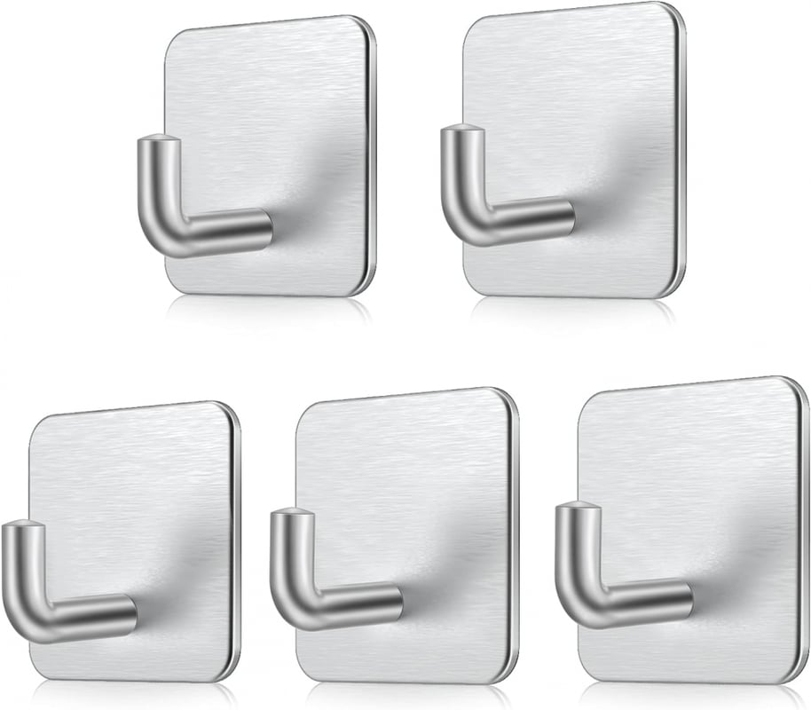 Zestaw 5 samoprzylepnych haczyków, haki ścienne ze stali nierdzewnej, wodoodporny samoprzylepny wieszak na ręczniki bez wiercenia do łazienki, kuchni