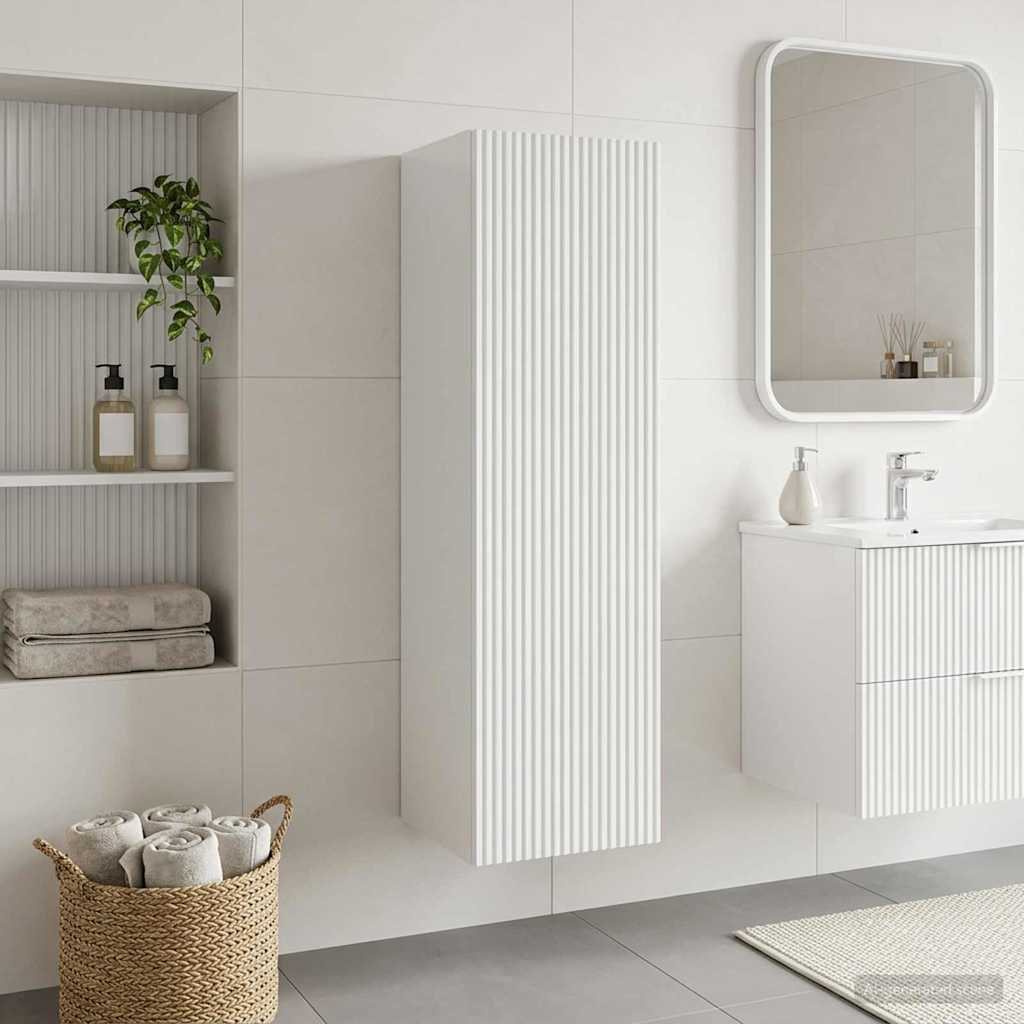Armoire De Salle De Bain Blanche Brillante – 32x34x188,5 Cm, Rangement Gain De Place