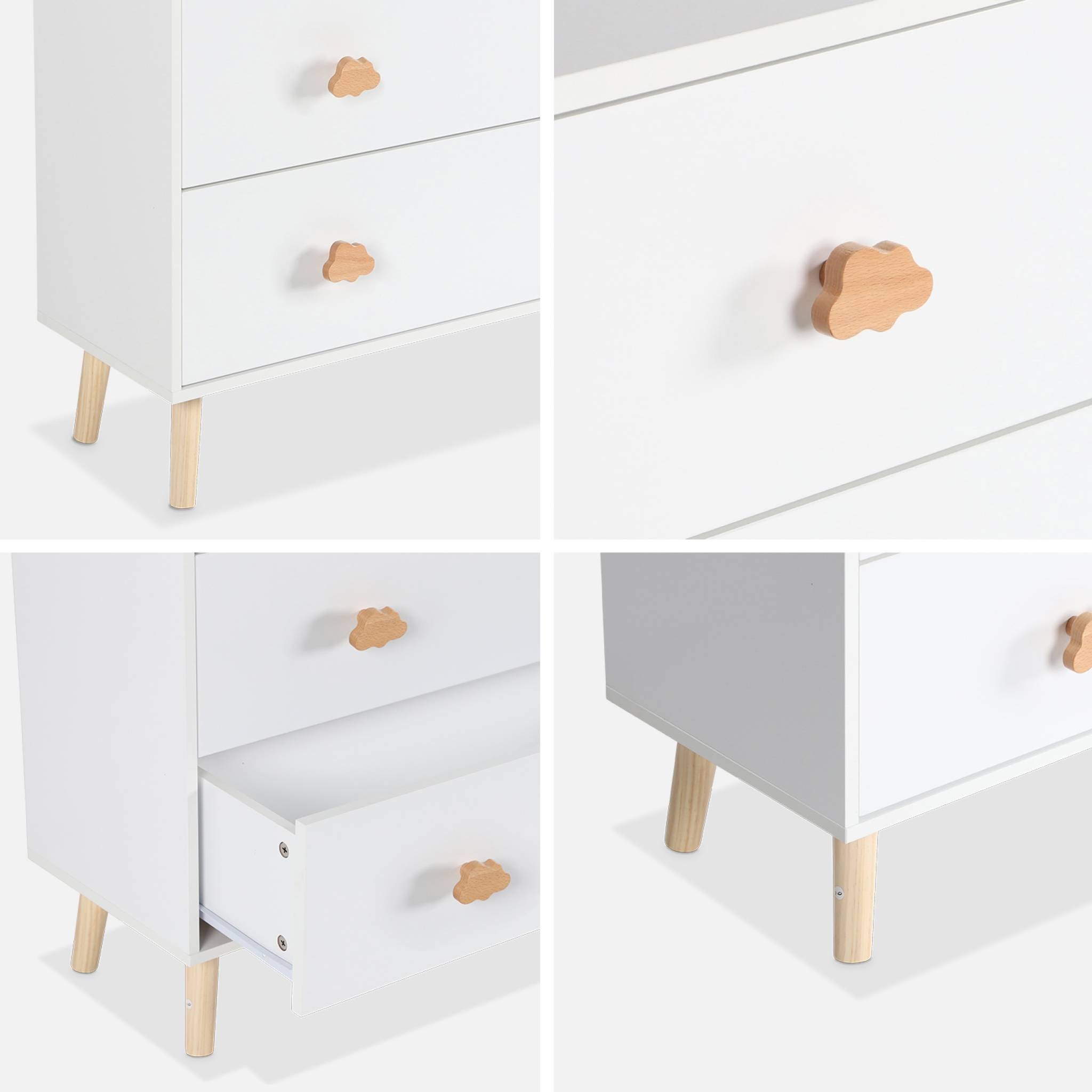 Commode enfant. décor bois. blanc. 3 tiroirs. pieds et poignées nuage en pin NEPHOS - 9