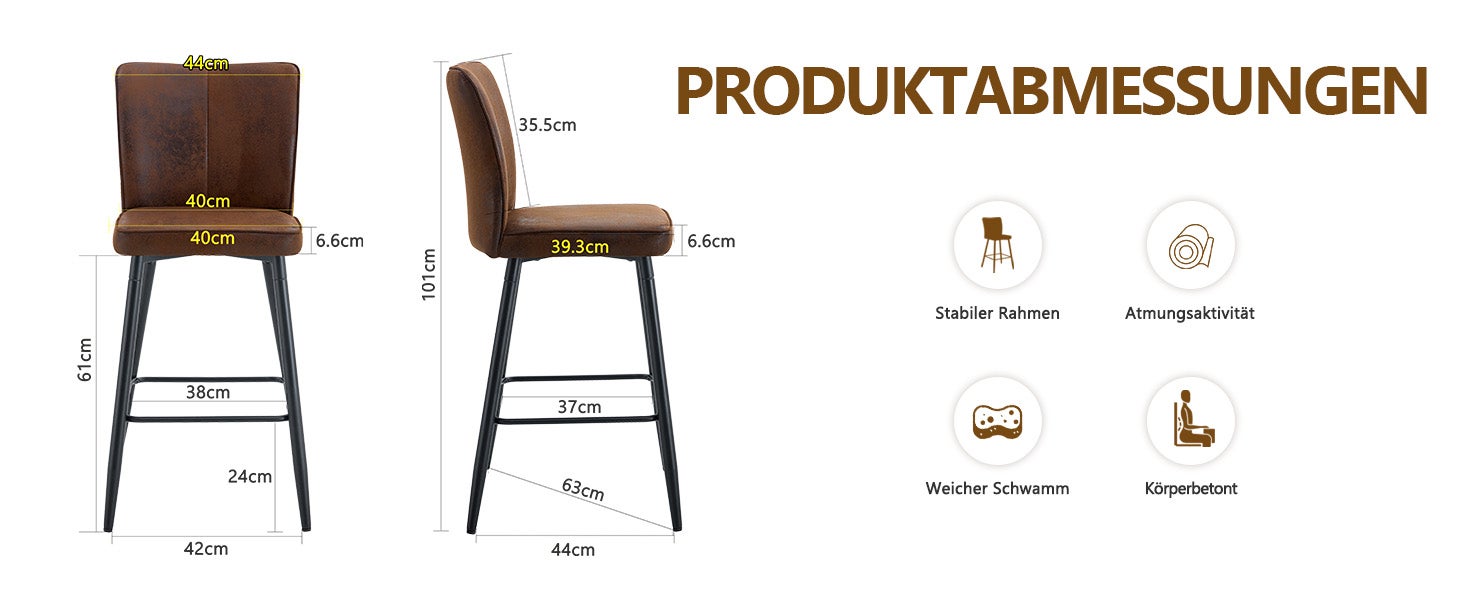 Lot de 2 Tabourets de Bar Marron Ergonomiques Chaise Haute de Cuisine 44x44x101 cm en Tissu Technique pour Îlot de Cuisine et Comptoir Moderne brun - 8
