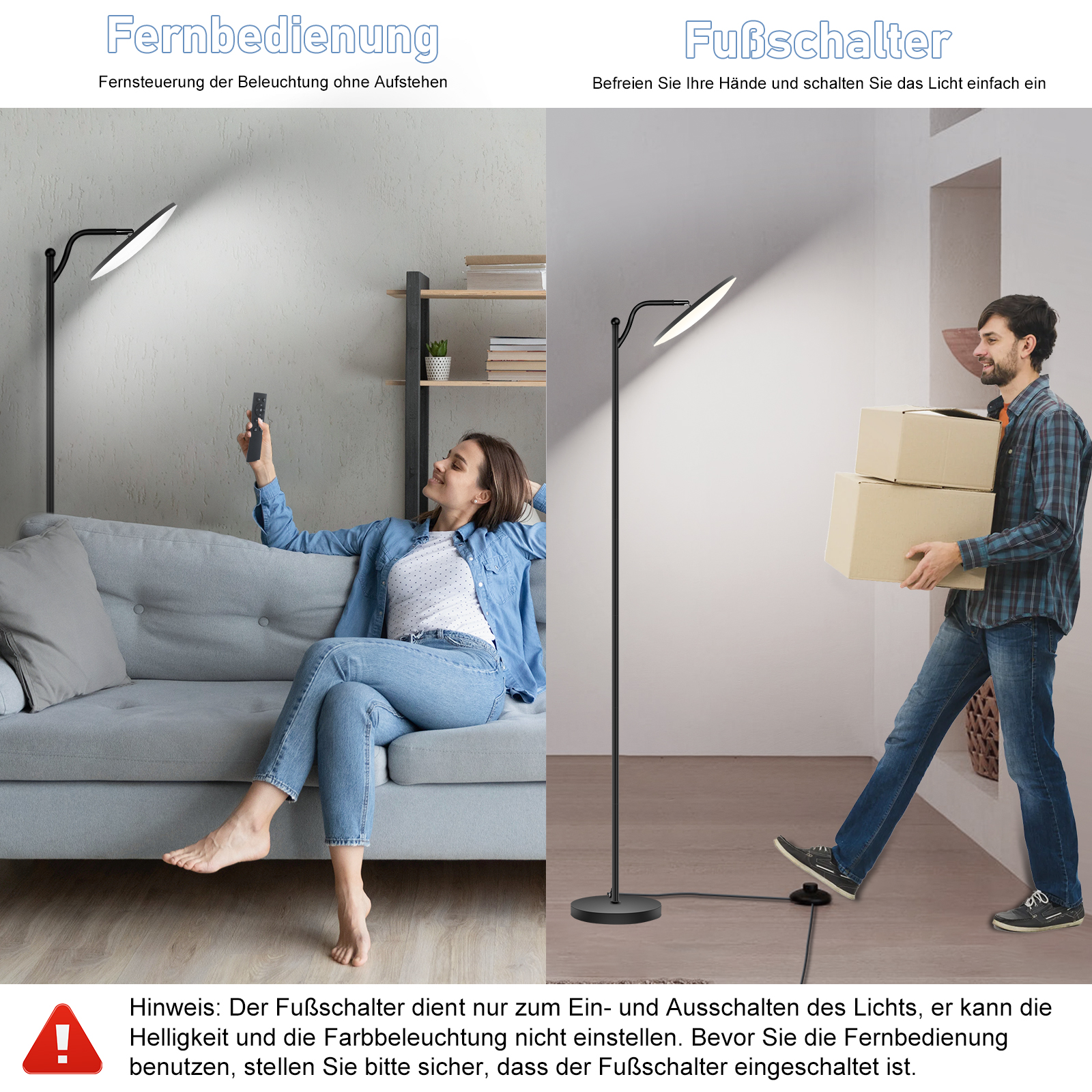 LOVHAUS Lampadaire LED 32W avec Télécommande, Lampadaire LED Dimmable avec Liseuse 2700K-6500K, Lampadaire Noir Moderne pour Chambre et Salon - 9