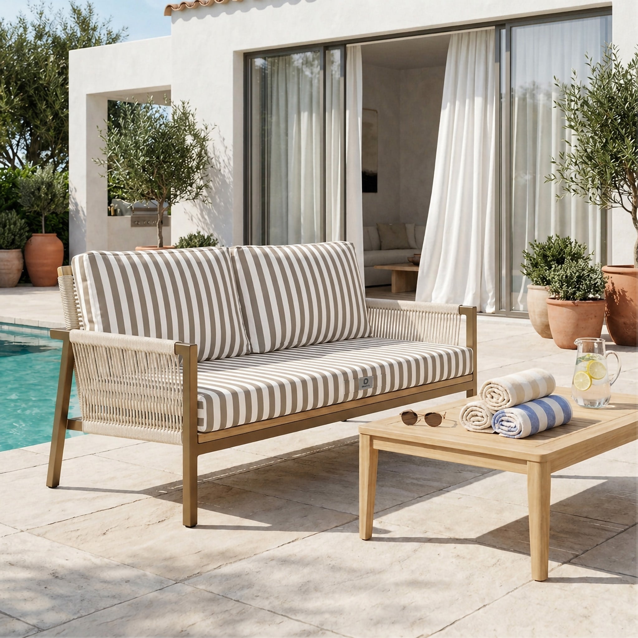 Coussins pour salon de jardin déhoussable 100x50cm Rayure beige - 2