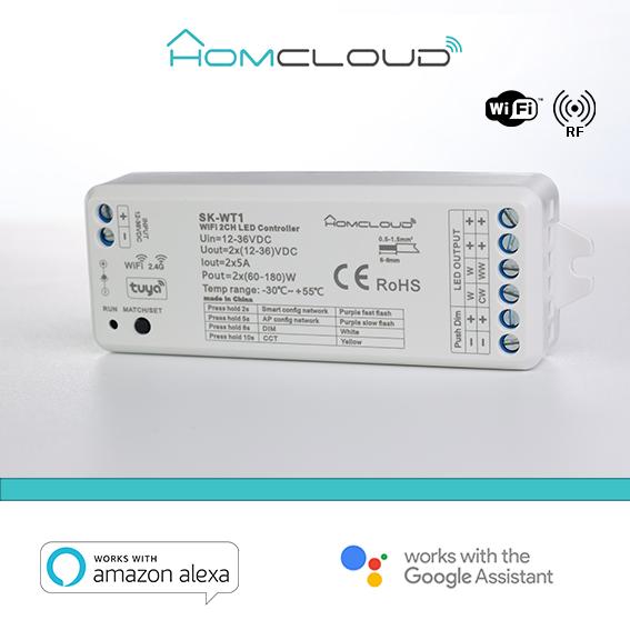 Homcloud Modulo Pulsante Dimmer Da Incasso Smart Wifi A 2 Canali 12V 36V per Strisce LED CCT compatibile con Amazon alexa e google home