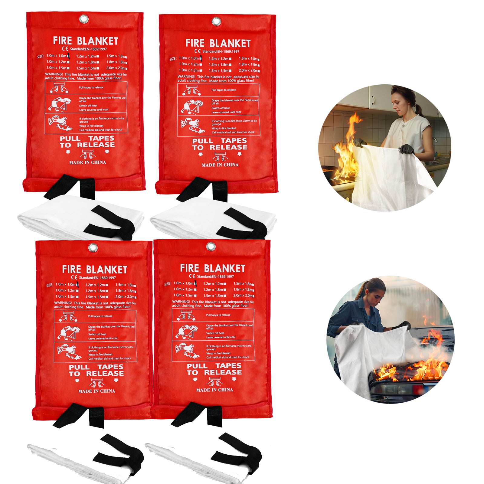 Pack De 10 Mantas Ignífugas De Fibra De Vidrio 1x1m | Extintor De Emergencia Para Cocina, Hogar Y Camping