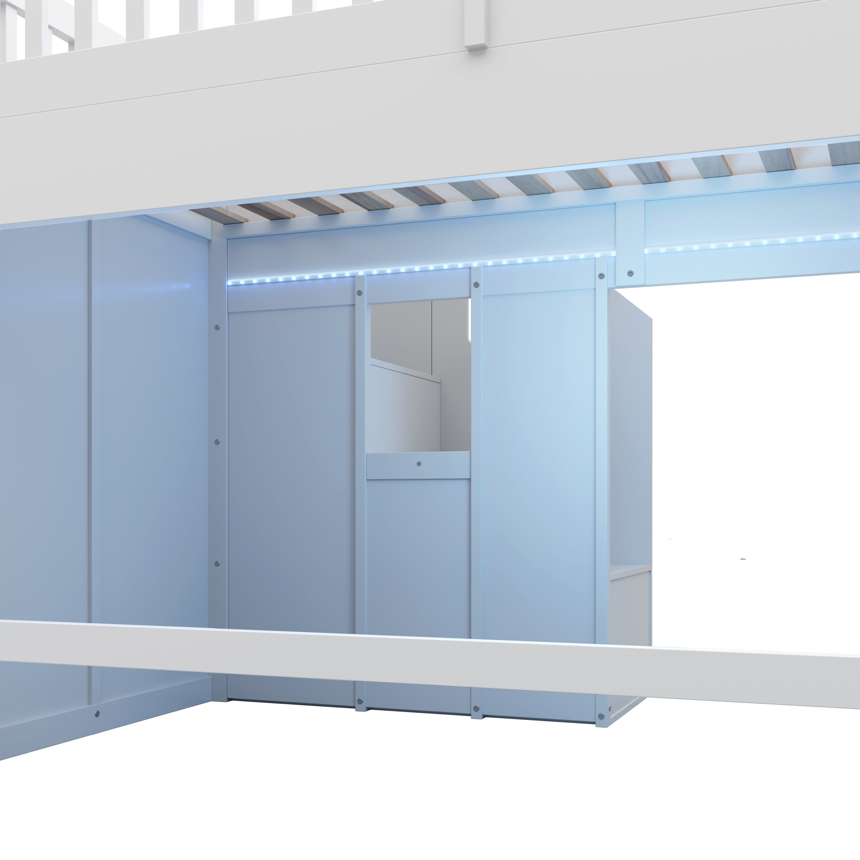 Łóżko piętrowe dla dzieci 90x200cm - z listwą świetlną LED - ze zjeżdżalnią - drabinka - białe (materac nie jest wliczony w cenę) - 9
