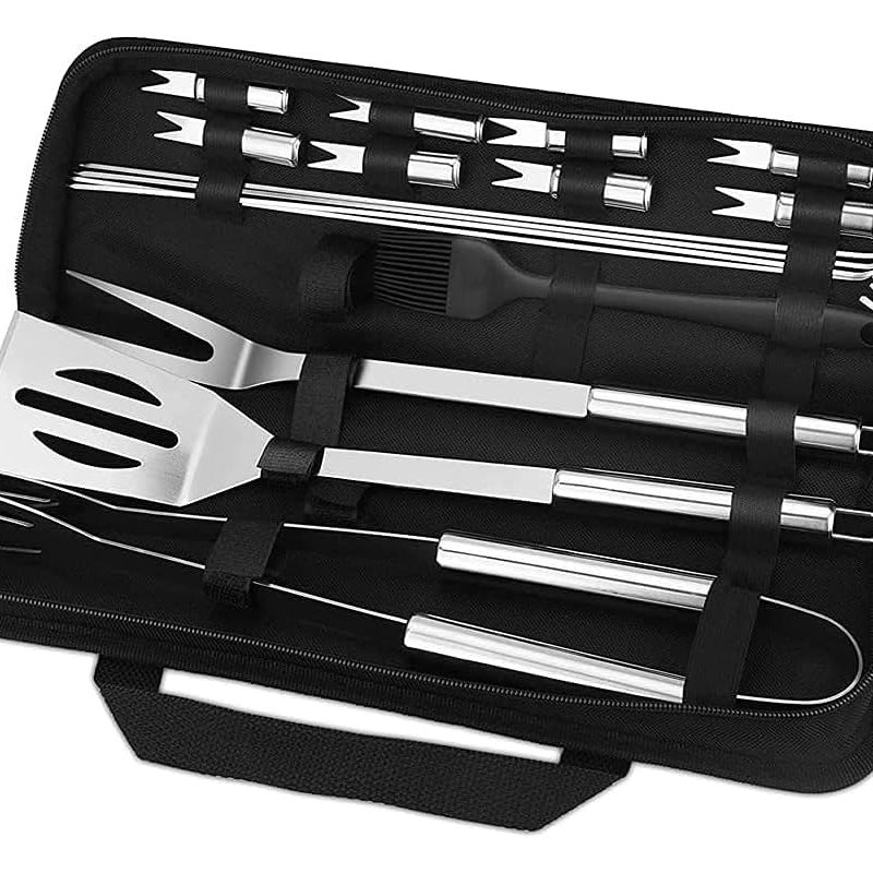 Zestaw przyborów do grilla, 16 elementów, stal nierdzewna, z etui do przechowywania