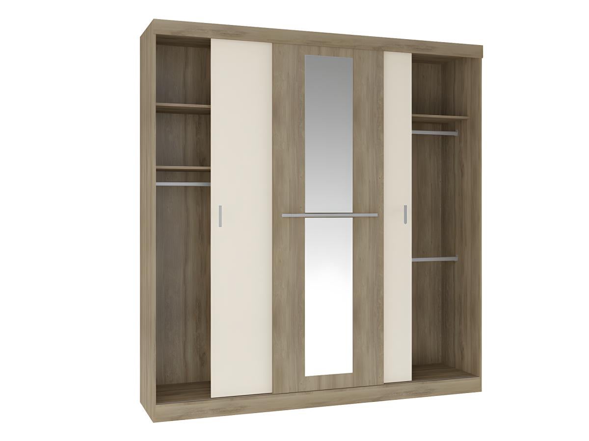 Armoire 3 portes coulissantes - Avec miroir - L205 cm - Naturel et beige - DIDDA II - 6