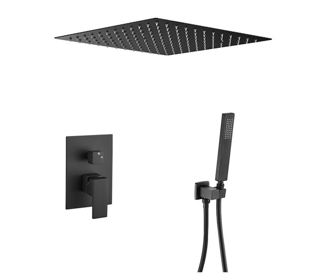 Valaz Douchette carrée à encastrer, noir mat - Série Tajo - 30 cm