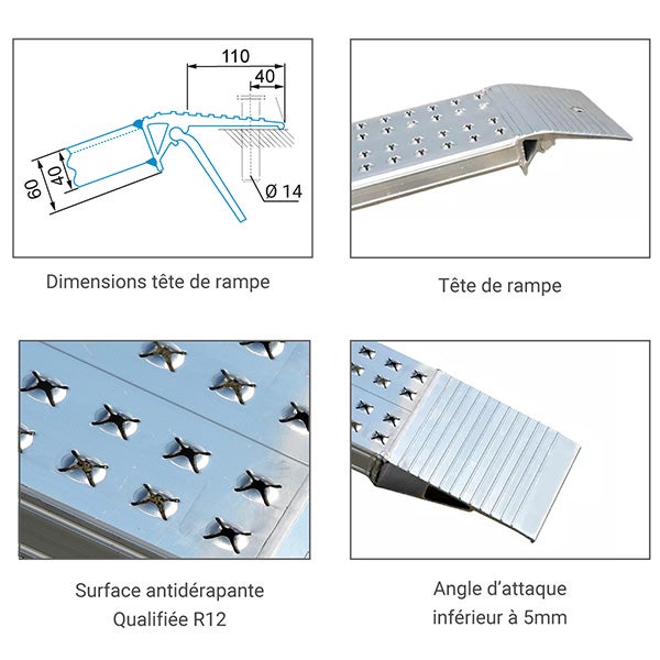 Rampe longueur 2975mm / Hauteur à franchir 830mm - charge max par paire 830kg pour empattement 1000mm - Vendue à l'unité - AOS200-4 - 3