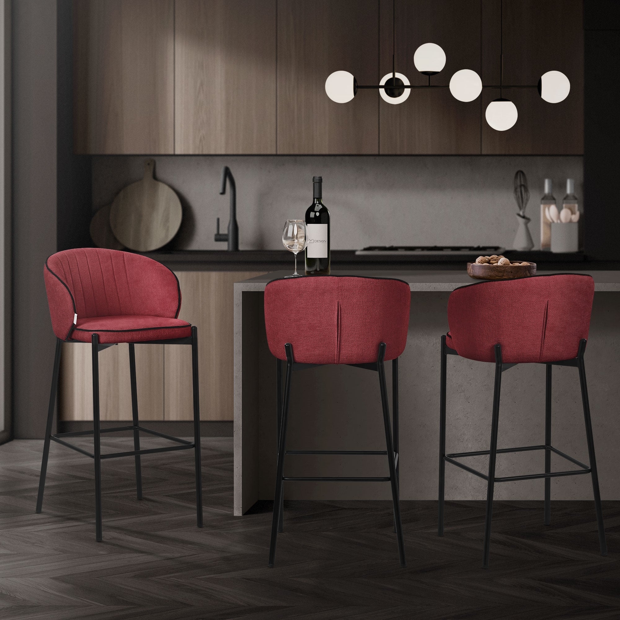 ML-Design zestaw 2 hokerów barowych czerwony 76 cm tapicerowanych wygodne ergonomiczne krzesła z oparciem i podnóżkiem metalowa konstrukcja