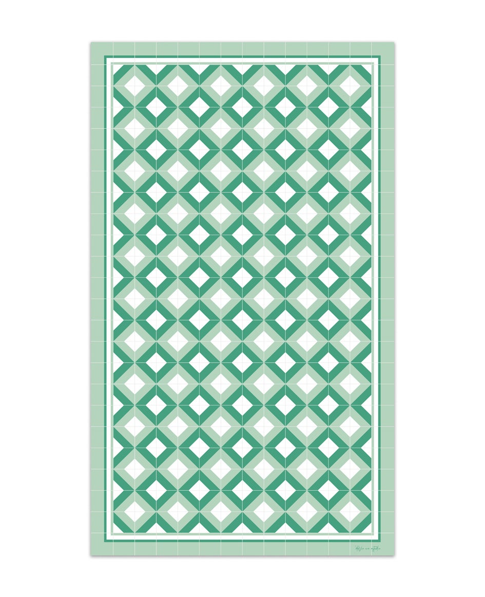 Alfombra de vinilo geométrica 26 verde 65x110 cm pvc cocina salón comedor