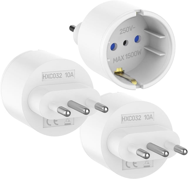 3 Pièces Adaptateur Prise Italienne, Adaptateur Europe France vers Italie pour Italy, Syrie, Uruguay, Chili, Maldives Type L