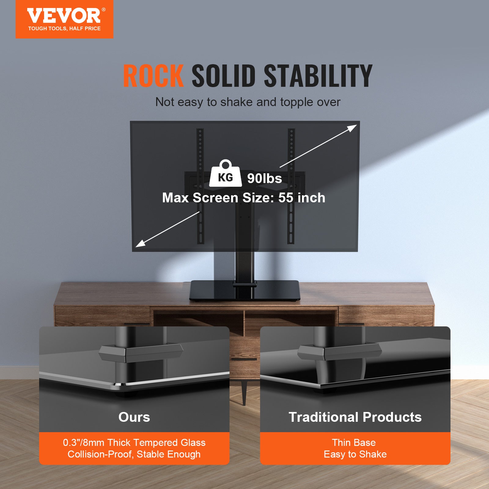 Support TV sur Pied VEVOR pour Televisions de 32 a 55 pouces Meuble TV sur Pied Pivotant a ± 40° Hauteur Reglable 61,5-67 cm Pied TV Universel Chargea - 2