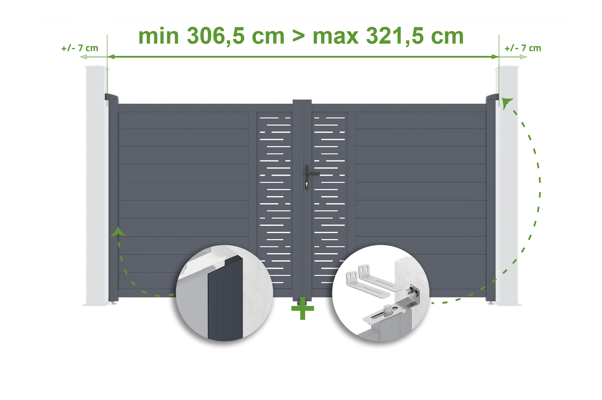Brama skrzydłowa regulowana szerokość 3m ARLBERG H.180cm szare aluminium