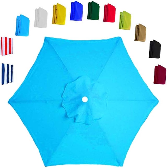 Auvent de rechange pour parasol de jardin extérieur à 6 baleines, robuste et épais ,2.7M ,Lac bleu(auvent uniquement)