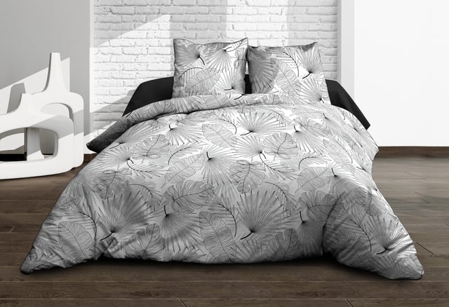 Parure Drap plat + drap-housse 140x190 + 2 T - Pur coton 57 fils - Olinda gris