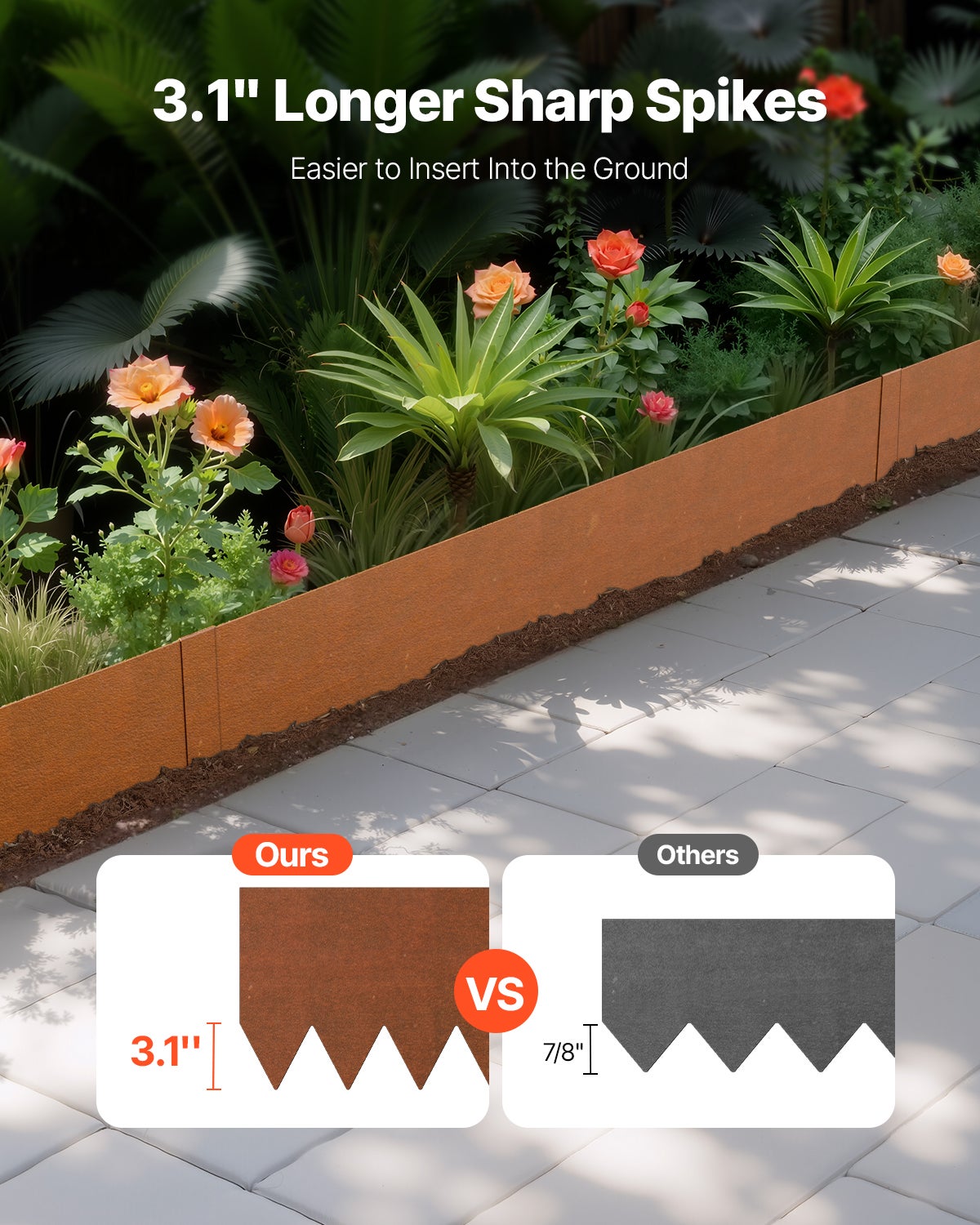 Bordures Jardin VEVOR Acier 40 x 8 po – Lot de 6, Résistantes aux Intempéries et à la Rouille, Pliables, Séparateur de Chemin - 2