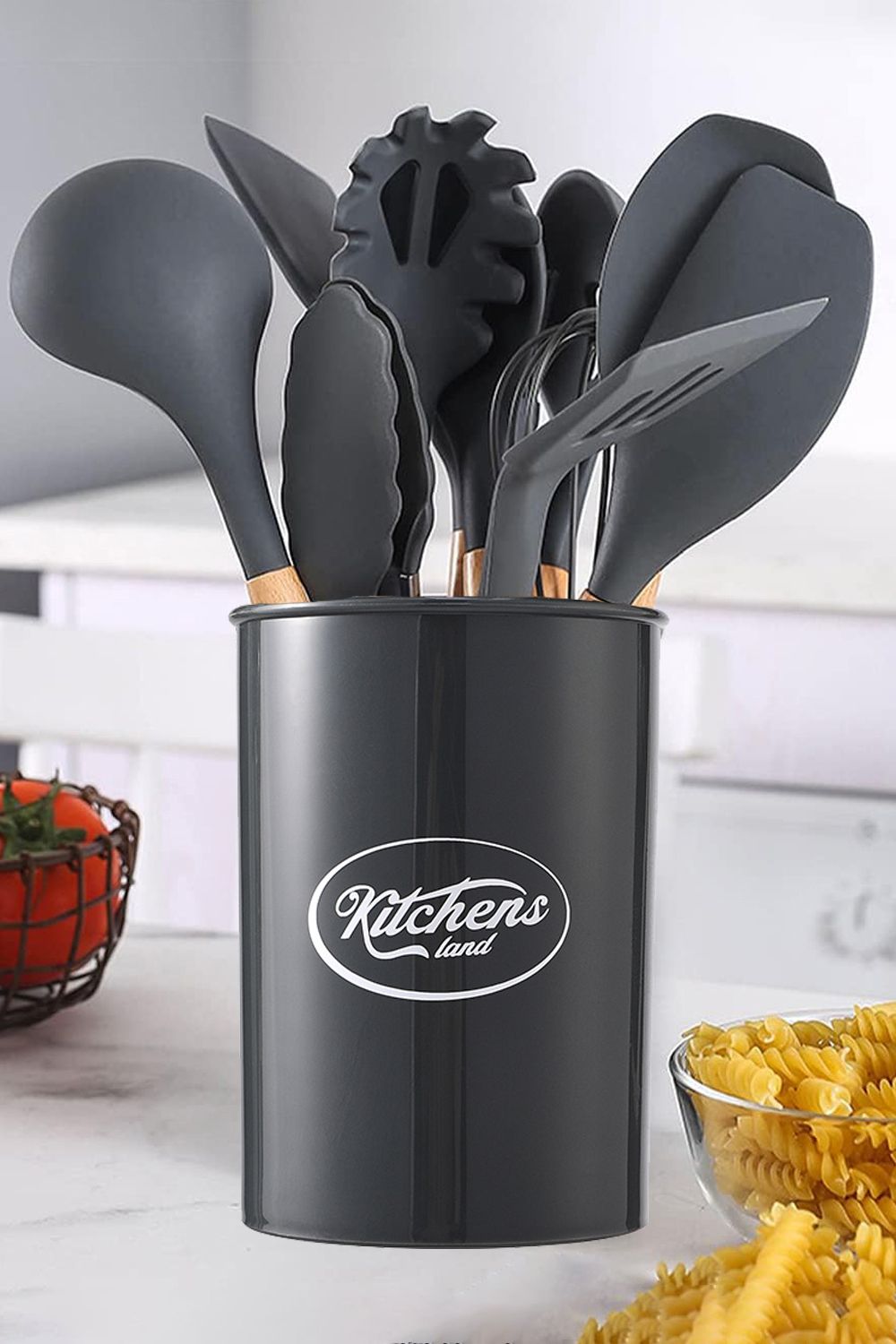 Heyu-Lotus Set 2 Cucchiai Da Cucina In Silicone | Antiaderenti E Resistenti Al Calore | Manico Lungo Con Foro | Colore Nero - 4