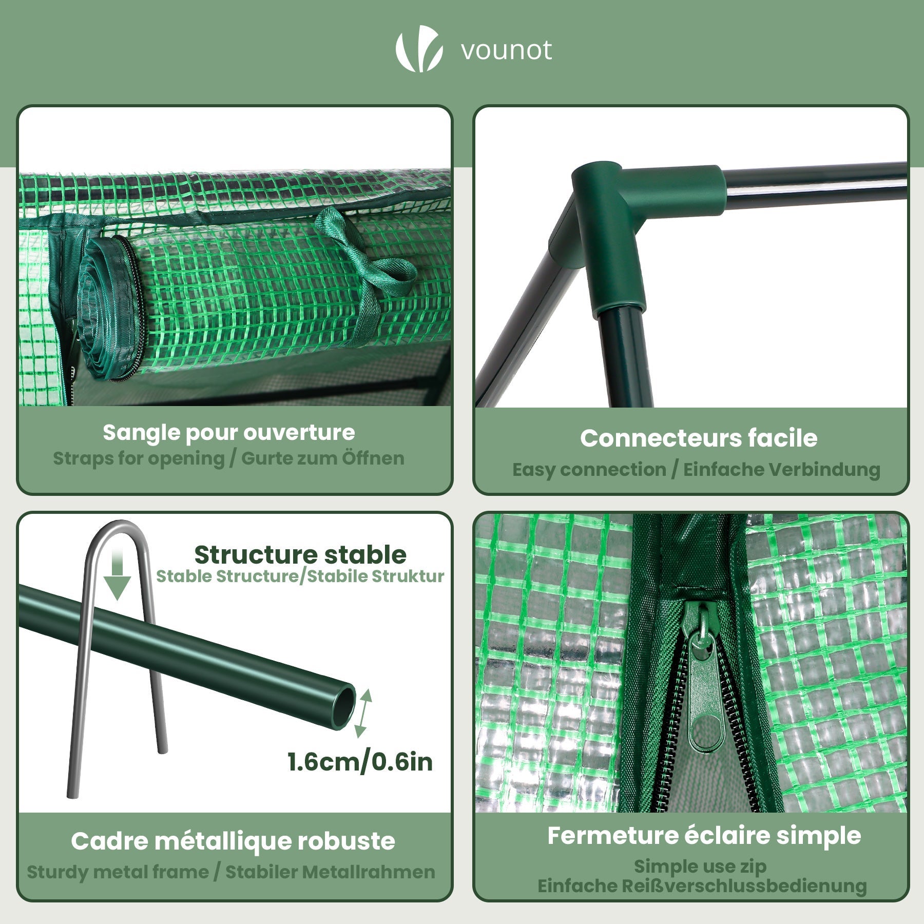 Mini Serre de jardin avec 2 portes enroulables bache PE renforcee 135g/m2 180x90x90cm Vert VOUNOT® - 5