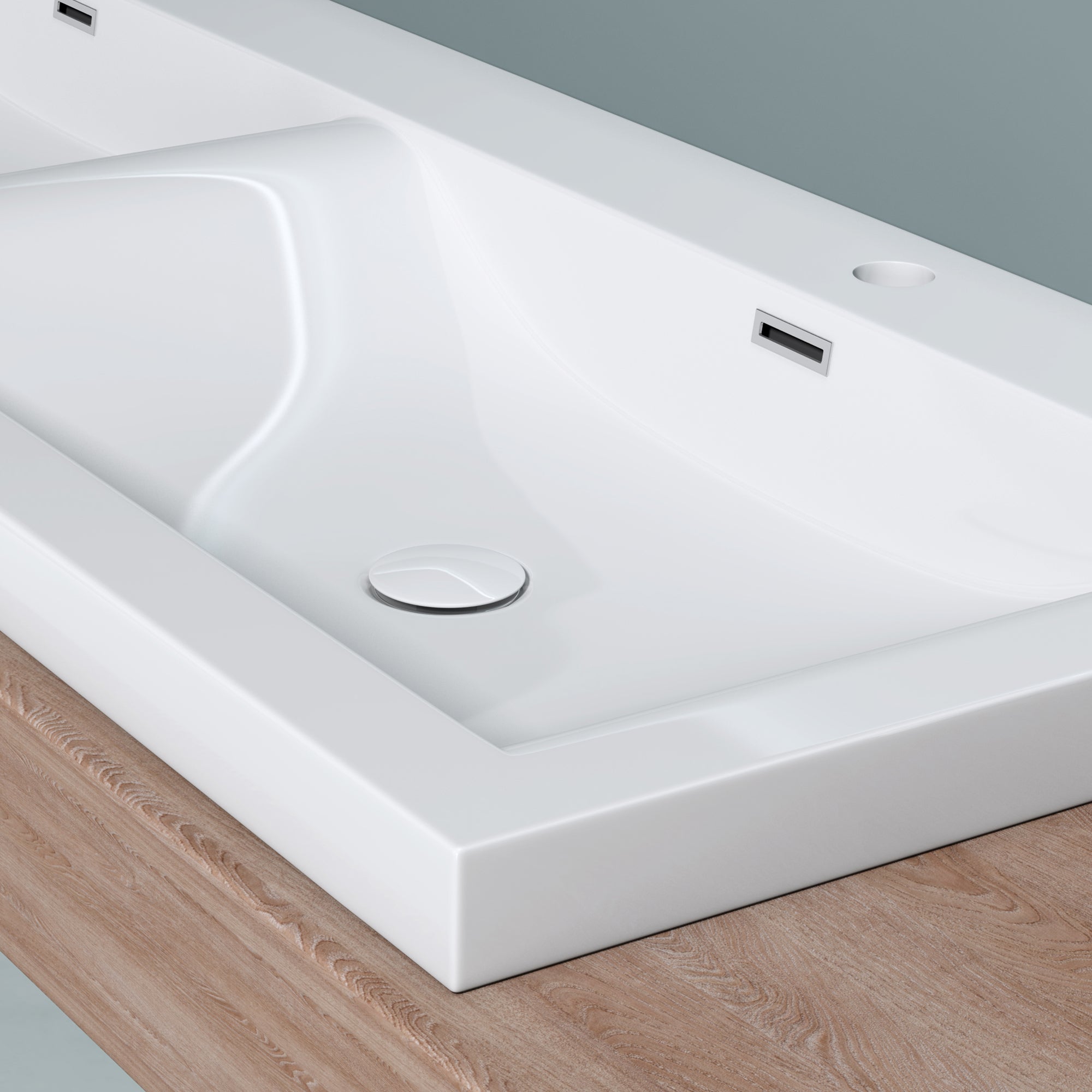 Double Lavabo, Lavabo à Encastrer, Vasque à Encastré, Lave-Mains, 144x48x12cm, Solid Surface, Colossum03 doporro - 7