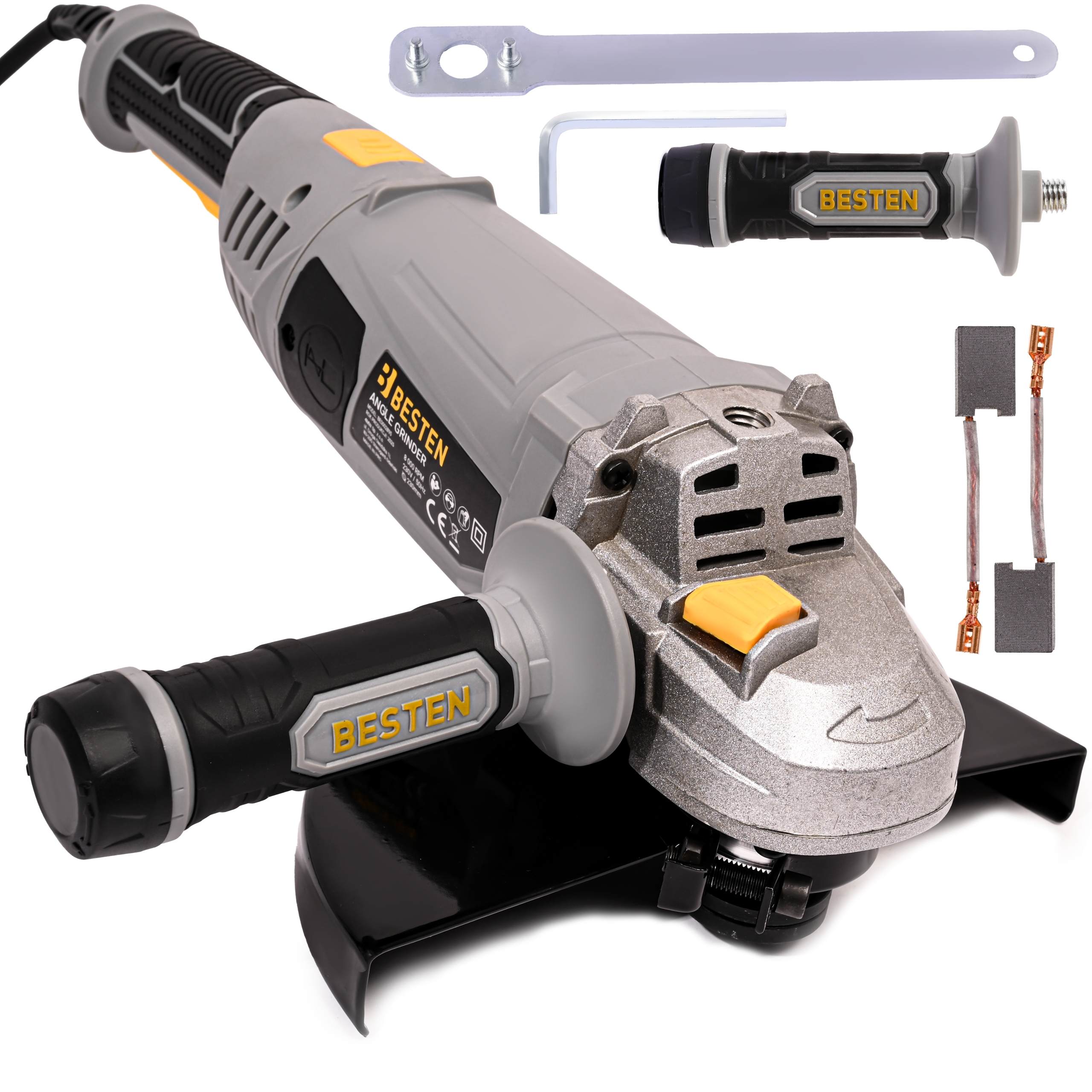 Szlifierka kątowa BESTEN BE-2930 230 mm 2400W Soft Start, 6500 obr/min, rękojeść obrotowa, zestaw akcesoriów