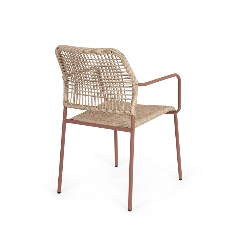 Zestaw 6 krzeseł ze stali lakierowanej elektroforetycznie z syntetycznym splotem włókiennym, w kolorze koralowym, do użytku wewnątrz i na zewnątrz