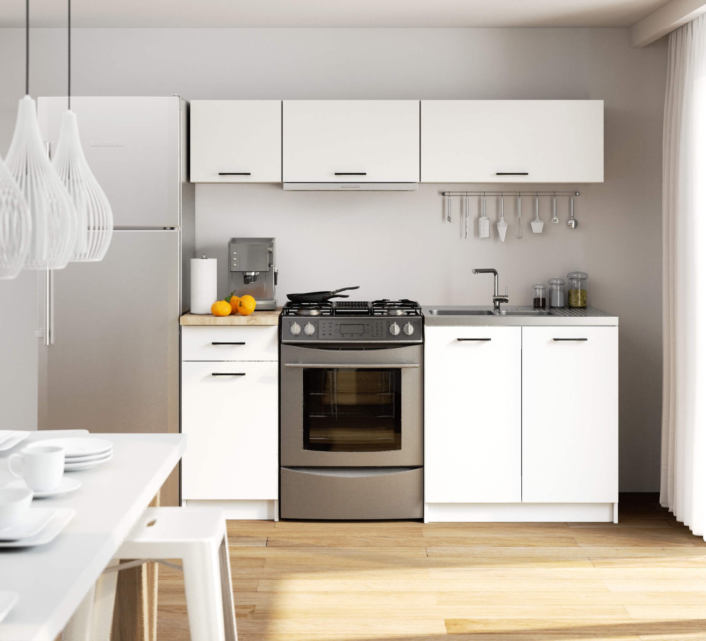 Ensemble De Cuisine AKORD OLIWIA G1 Blanc 180 cm 6 portes 1 tiroir façade Blanche 6 étagères 180x46x174 cm - 2