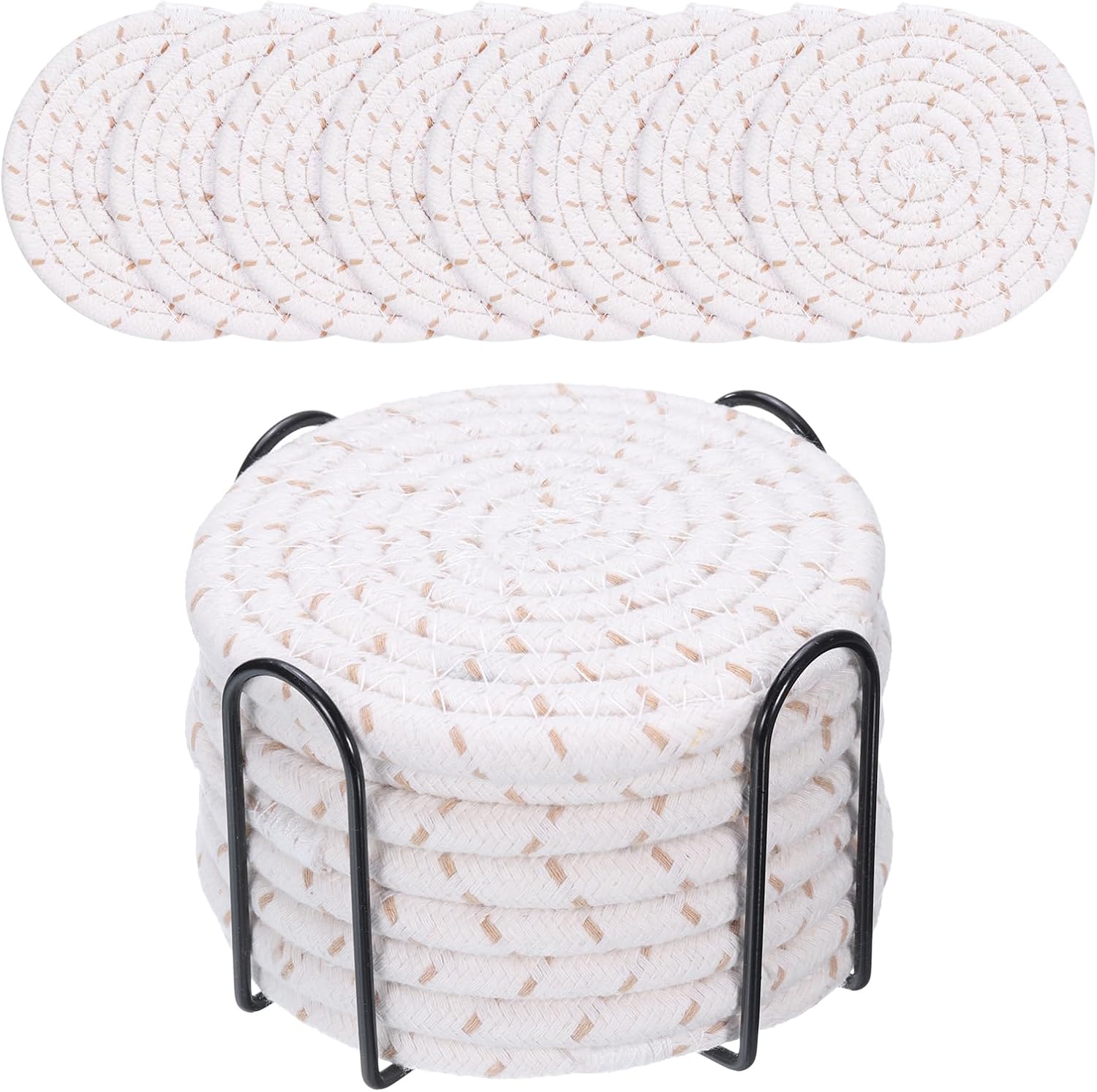 Zestaw okrągłych podstawek w stylu boho, złota bawełniana podkładka izolacyjna na stół jadalny, okrągła podkładka pod herbatę (z uchwytem) 8 szt.