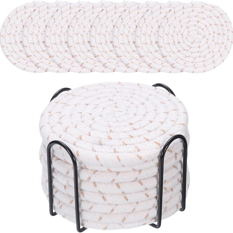 Zestaw okrągłych podstawek w stylu boho, złota bawełniana podkładka izolacyjna na stół jadalny, okrągła podkładka pod herbatę (z uchwytem) 8 szt.