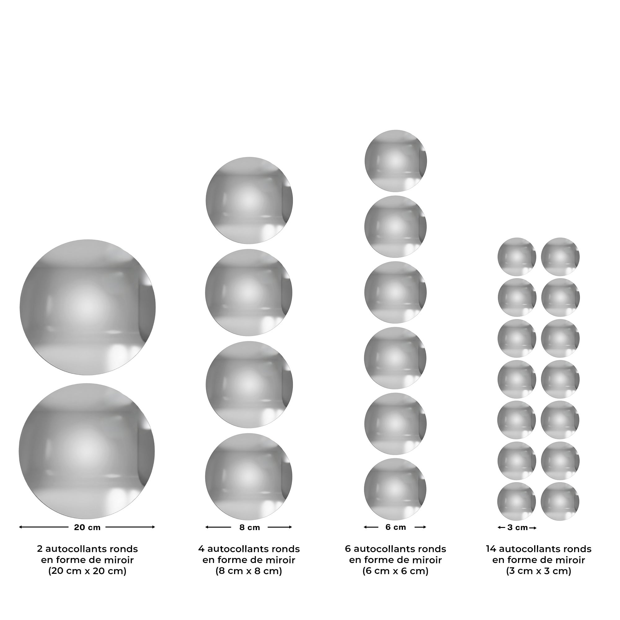 26 stickers miroirs ronds - Autocollants stickers adhésifs effet miroir - 7